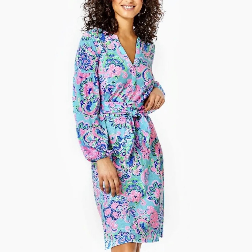 NWOT Lilly Pulitzer Kierna Blue Horizon Jungle Sunrise Pima Shift Dress